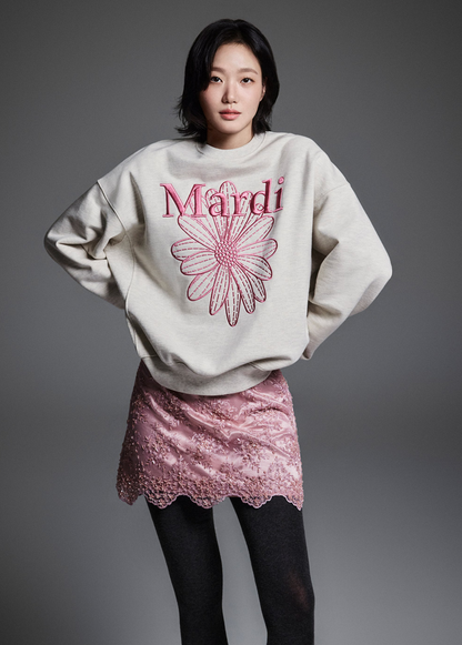 MARDI MERCREDI Embroidered Sweatshirt Flowermardi ''Oatmeal Pink''