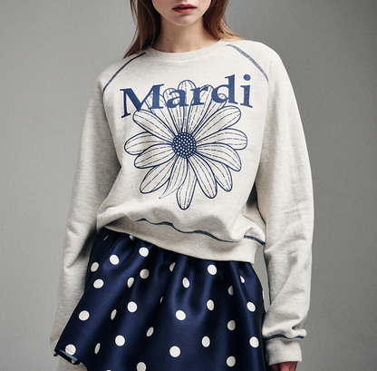 MARDI MERCREDI Sweatshirt Raglan Flowermardi ''Oatmeal Blue''