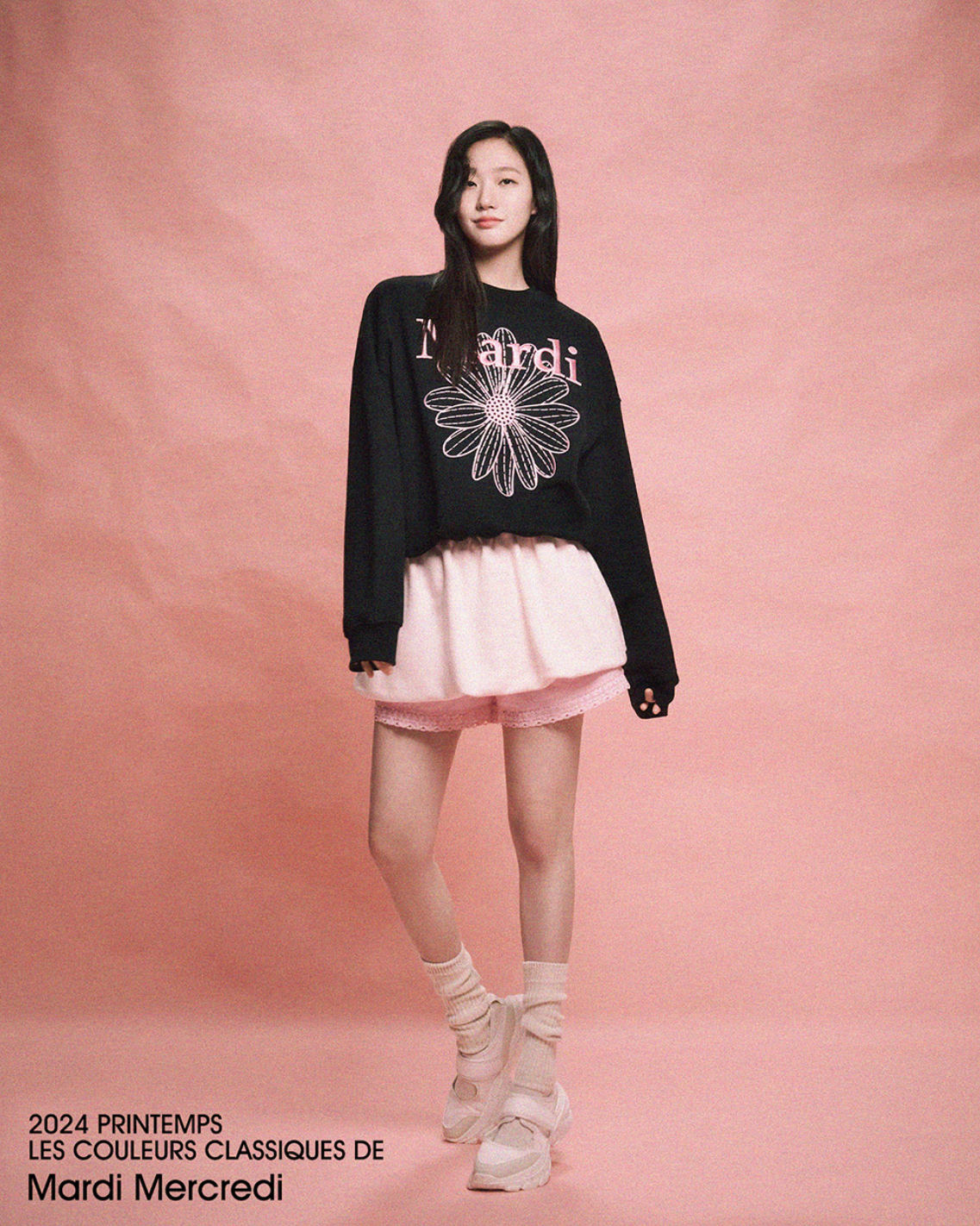 MARDI MERCREDI Embroidered Sweatshirt Flowermardi ''Black Pink''