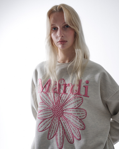 MARDI MERCREDI Embroidered Sweatshirt Flowermardi ''Oatmeal Pink''