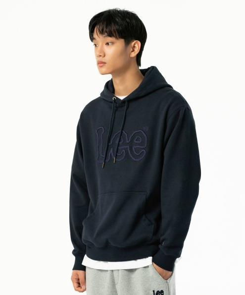 Lee Big Embroidered Logo Hoodie (Oatmeal & Navy)