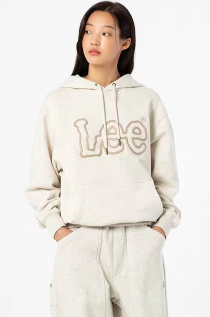 Lee Big Embroidered Logo Hoodie (Oatmeal & Navy)