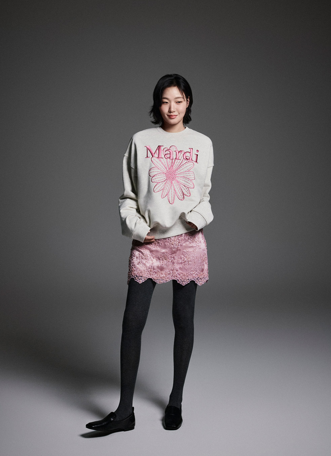 MARDI MERCREDI Embroidered Sweatshirt Flowermardi ''Oatmeal Pink''