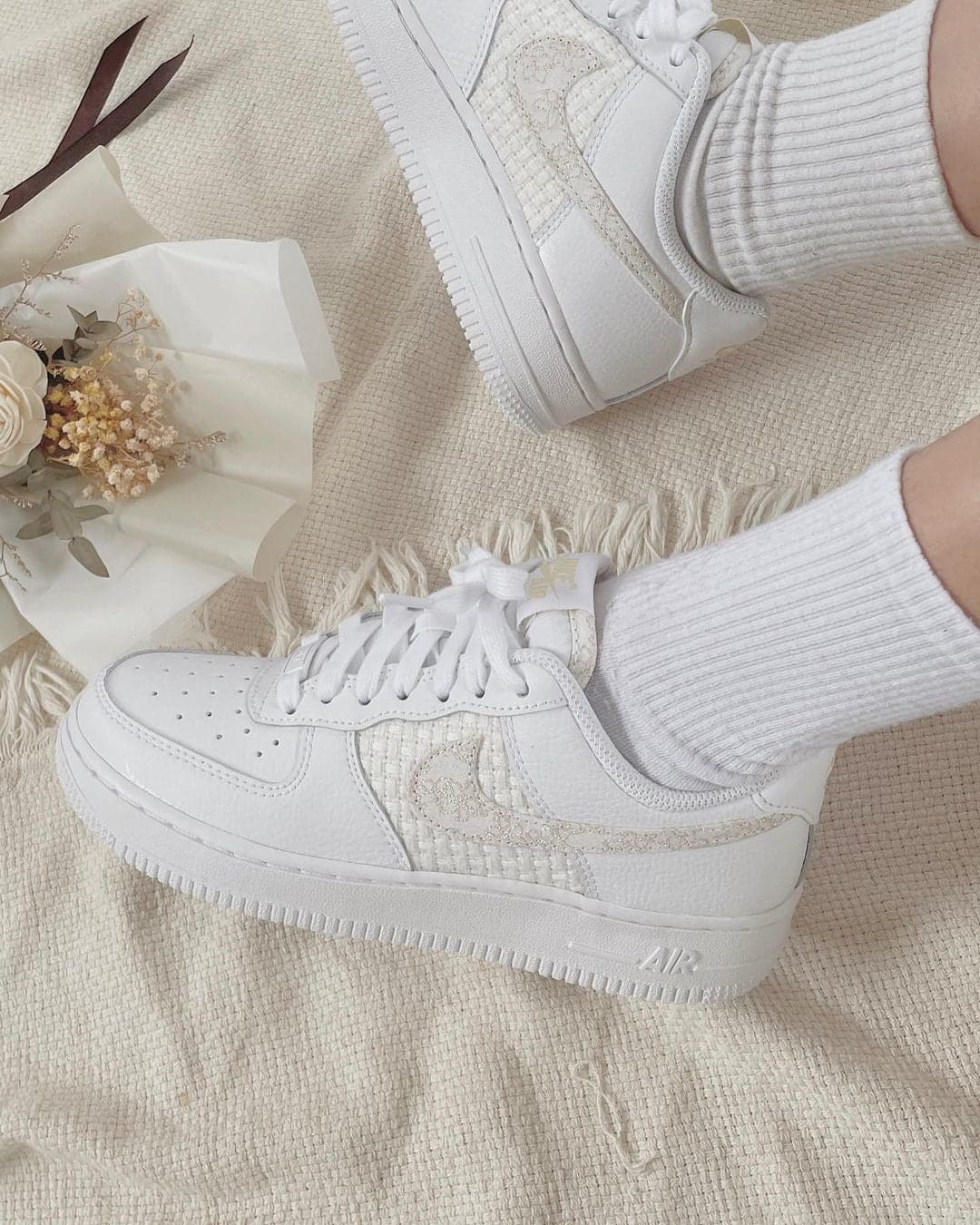 Nike Air Force 1 Low White Gold 刺繡 - HADNUS