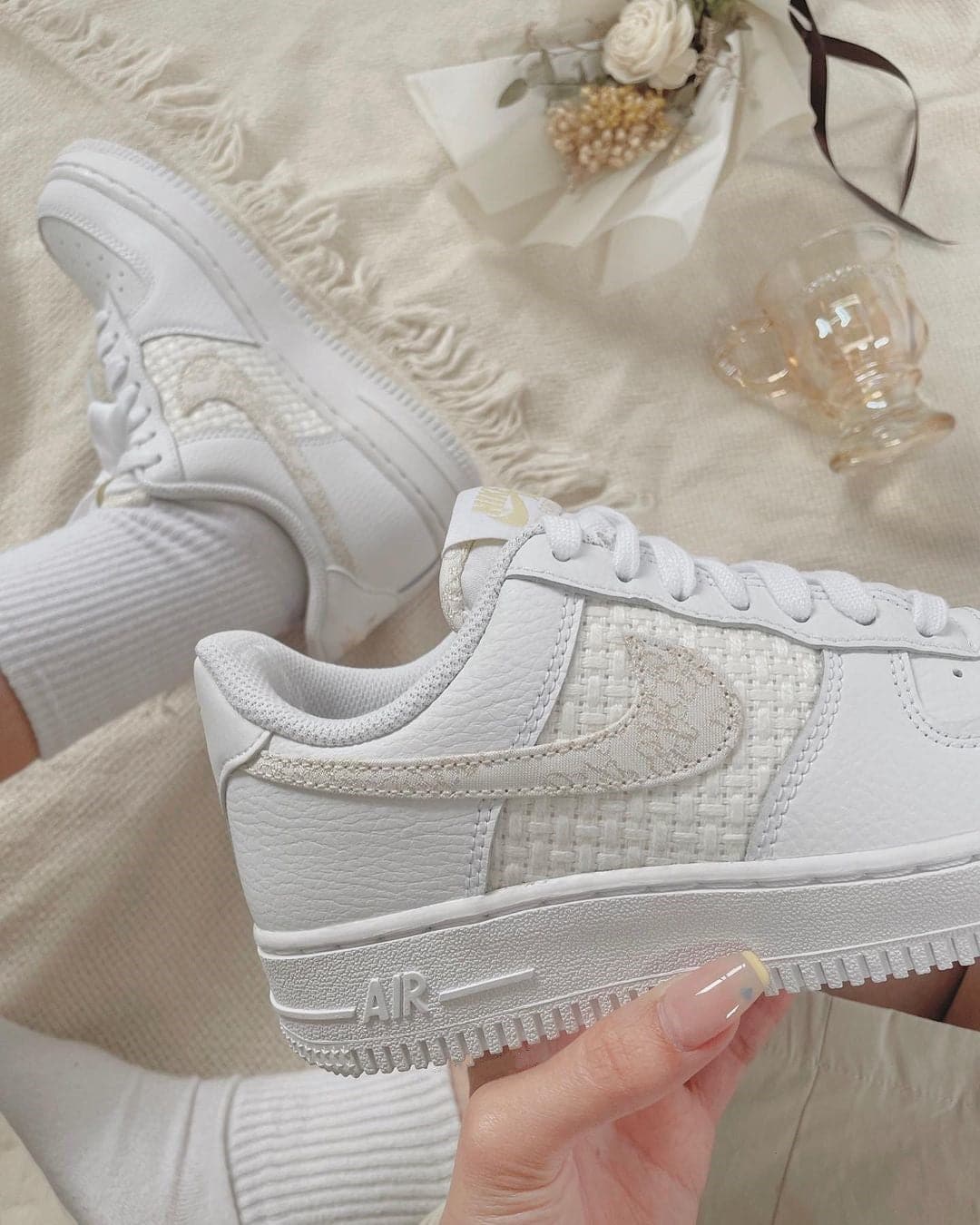 Nike Air Force 1 Low White Gold 刺繡 - HADNUS